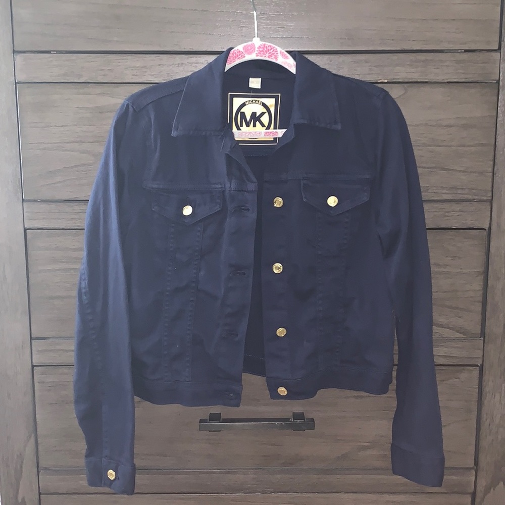 Navy blue crop jacket with gold accents. Never Worn!!